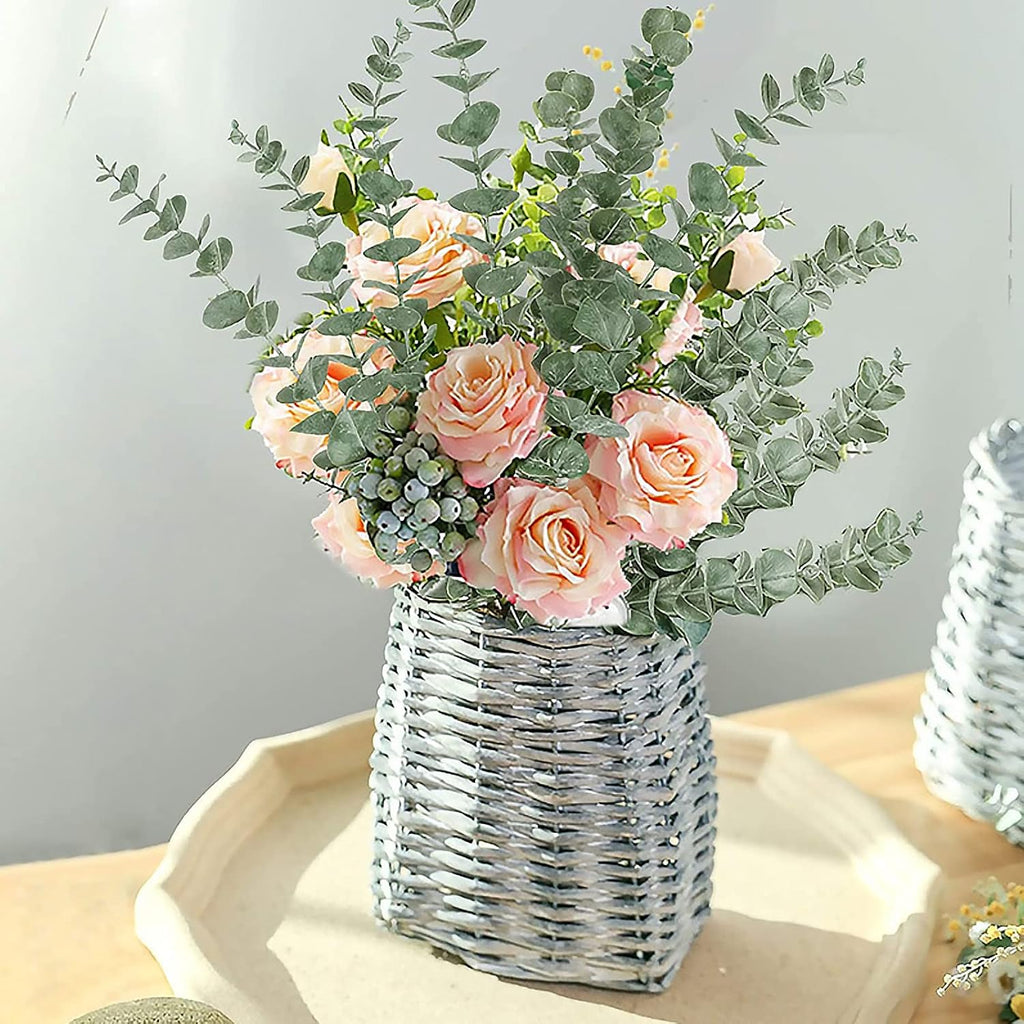Eucalyptus Stems 12 PCS Artificial Leaves Home Office House Table Decor Wedding Bouquet Ceremony Party Flower Decoration Vase Forever Live Never Fade