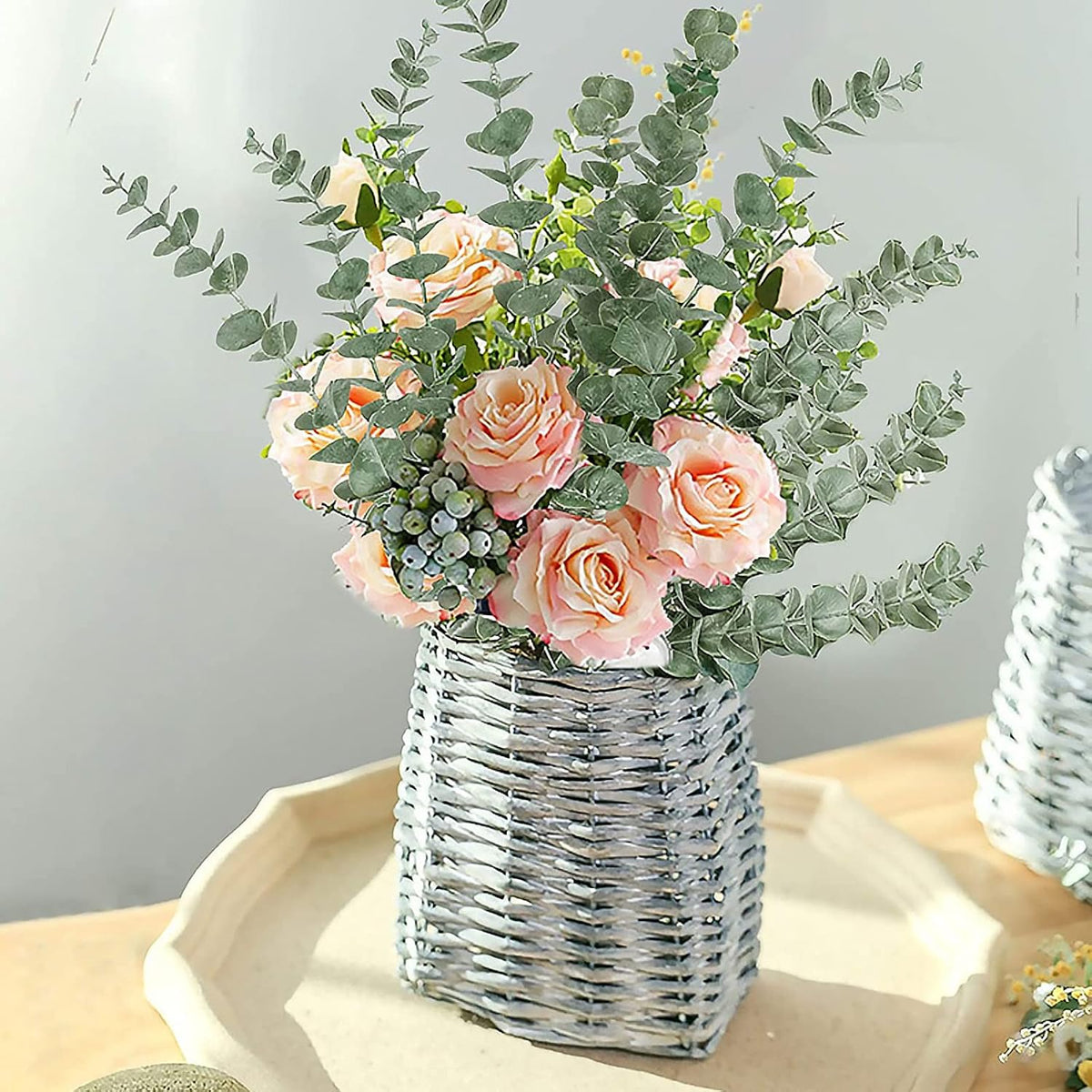 Eucalyptus Stems 12 PCS Artificial Leaves Home Office House Table Decor Wedding Bouquet Ceremony Party Flower Decoration Vase Forever Live Never Fade