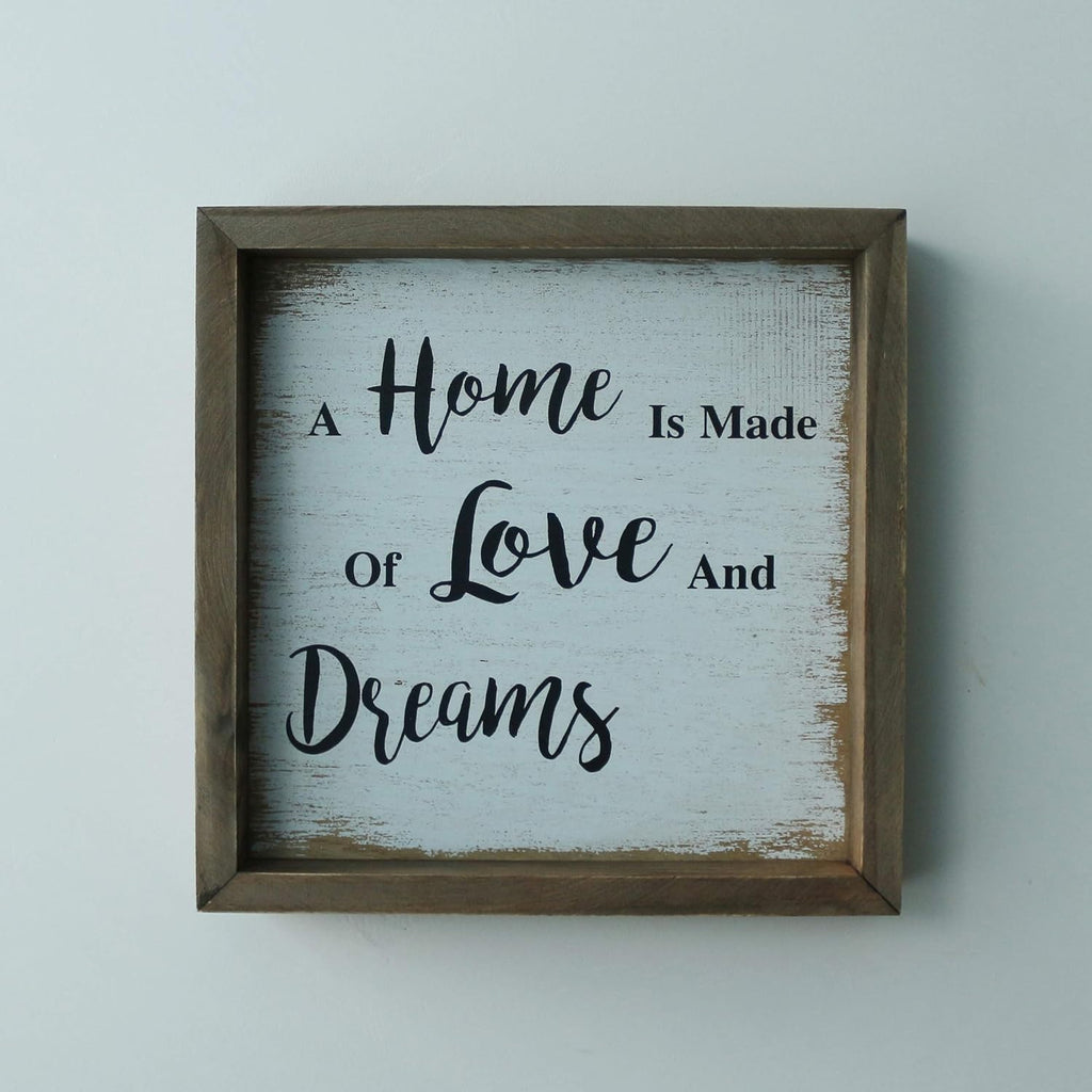 CVHOMEDECO. Vintage Distressed A Home is Made of Love and Dreams Shadow Box Frame Wall Mounted Hanging Decor Art, 9-3/4 x 9-3/4 Inch