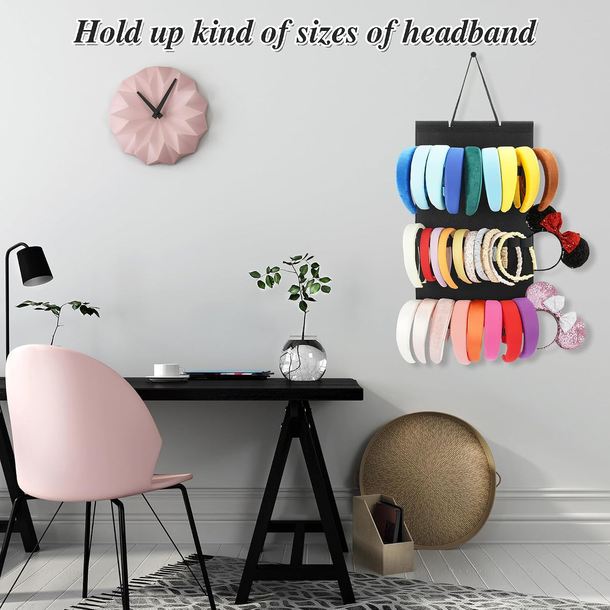Headband Holder For Girls,Felt Headband Organizer Storage（Black）