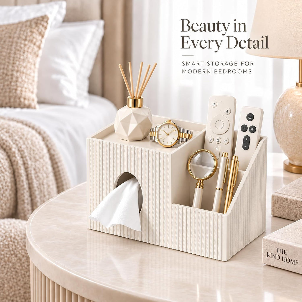GORESE Square Tissue Box Cover with Storage Tray, Leather Tissue Box Holder