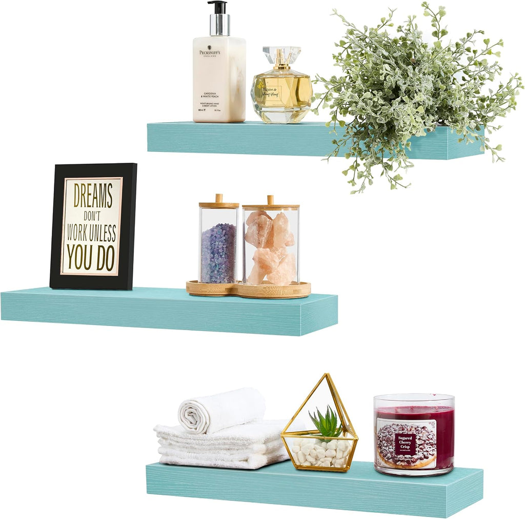 Sorbus 16 Inch Floating Shelves for Wall (4 Pack, Breezy Blue)
