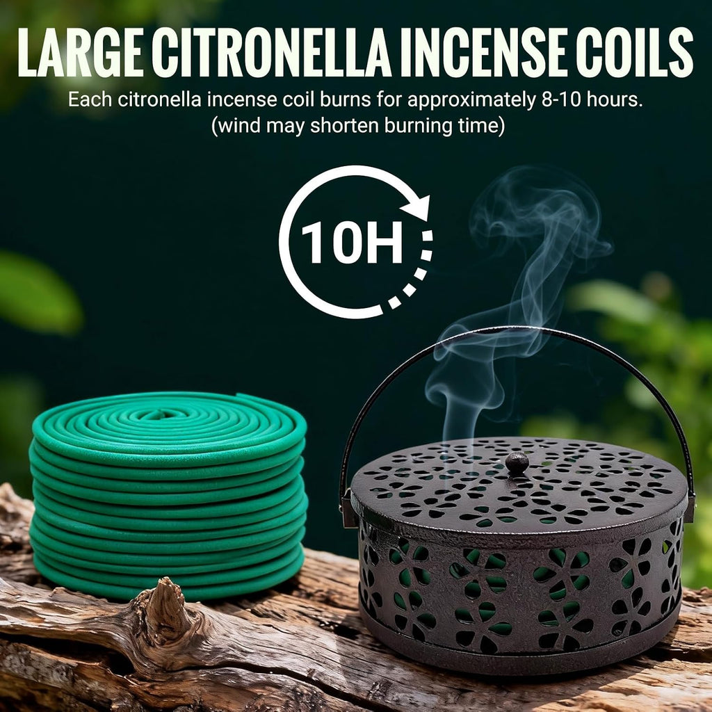 Large Citronella Incense coils and Coil Incense Holder, Made from Natural Plants, Suitable for Outdoor, Living Room, Terrace use (24 Coils and 1 Coil Incense Holder)