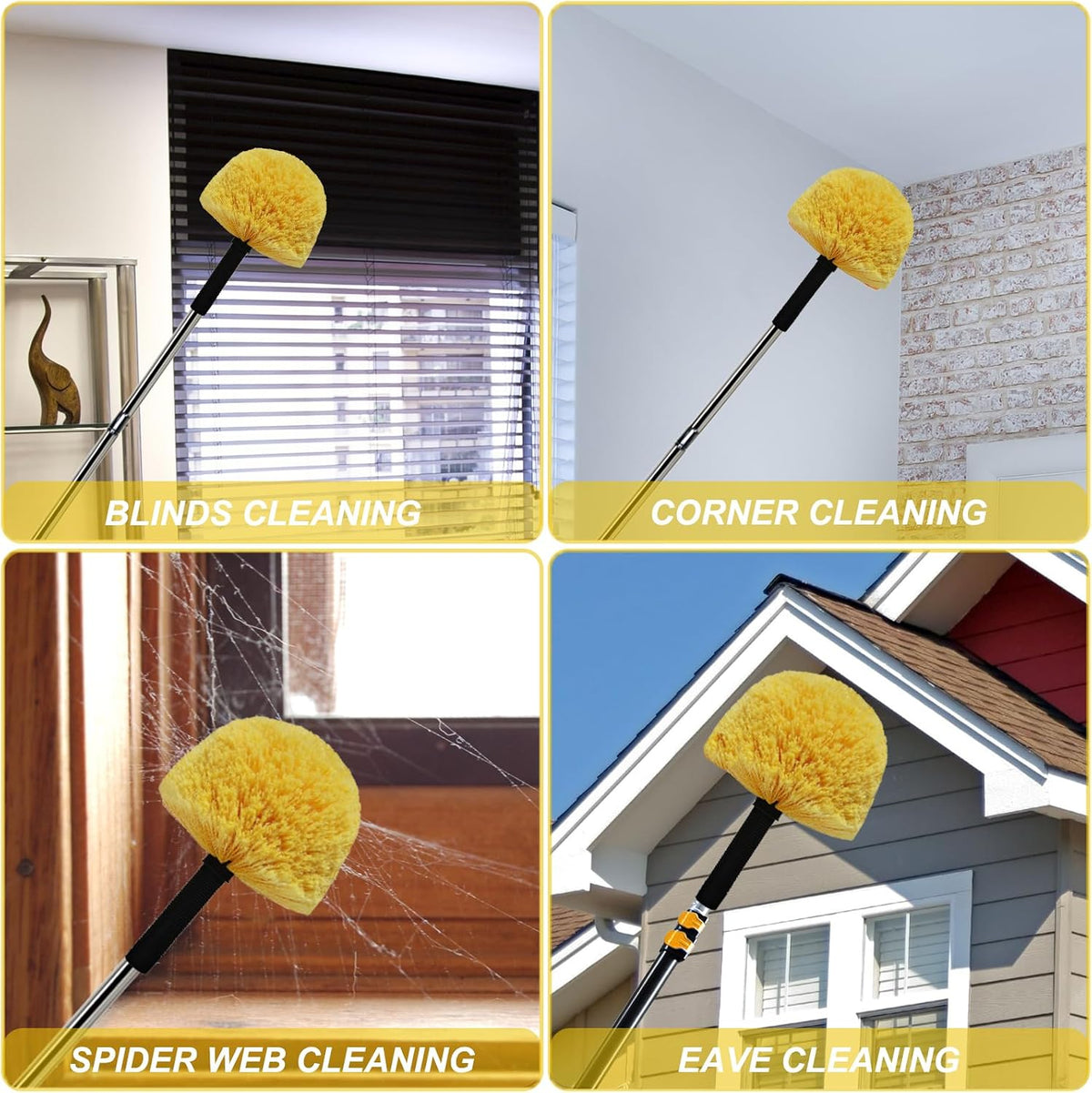 Twist-On Cobweb Duster Head Brush - Efficient Indoor & Outdoor Spider Web Cleaning Solution - Fits Standard Acme Threaded Poles - Duster Brush Head Only - Yellow (4)