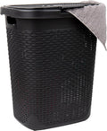 Mind Reader Slim Laundry Hamper with Lid, 50L Clothes Basket, Premium Wicker Design, Plastic, Black