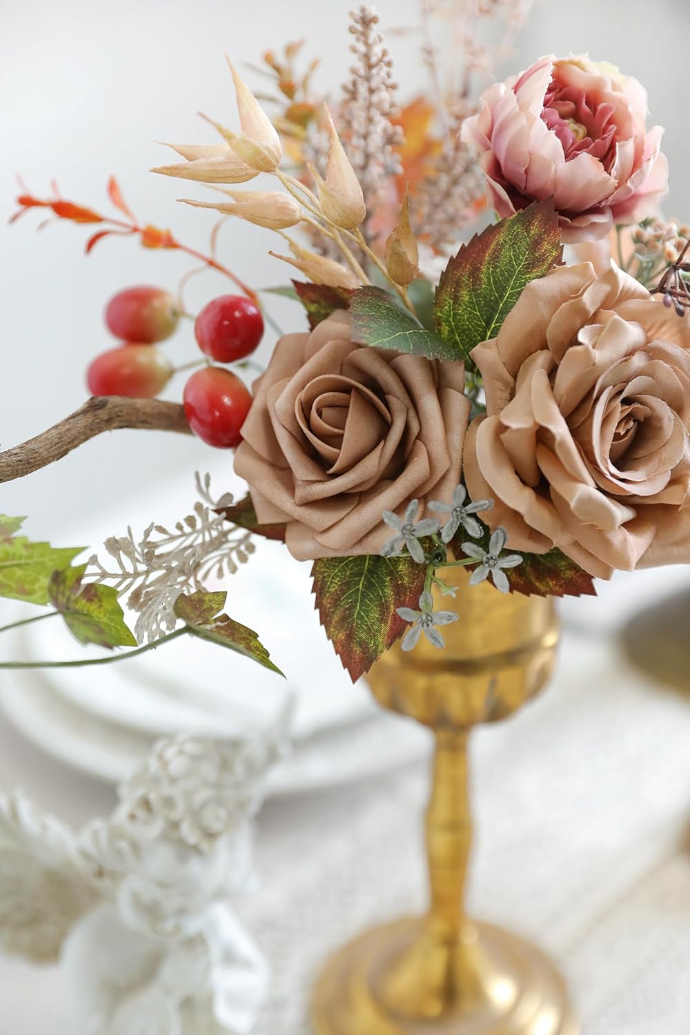 rongflower Artificial Flowers Combo Box Set Dusty Coffee Color Flower Leaf with Stems for DIY Wedding Bouquets Centerpieces Baby Shower Party Home Decorations