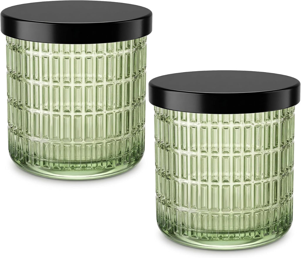Green Thick Glass Bathroom Qtip Holder, 2 Pack