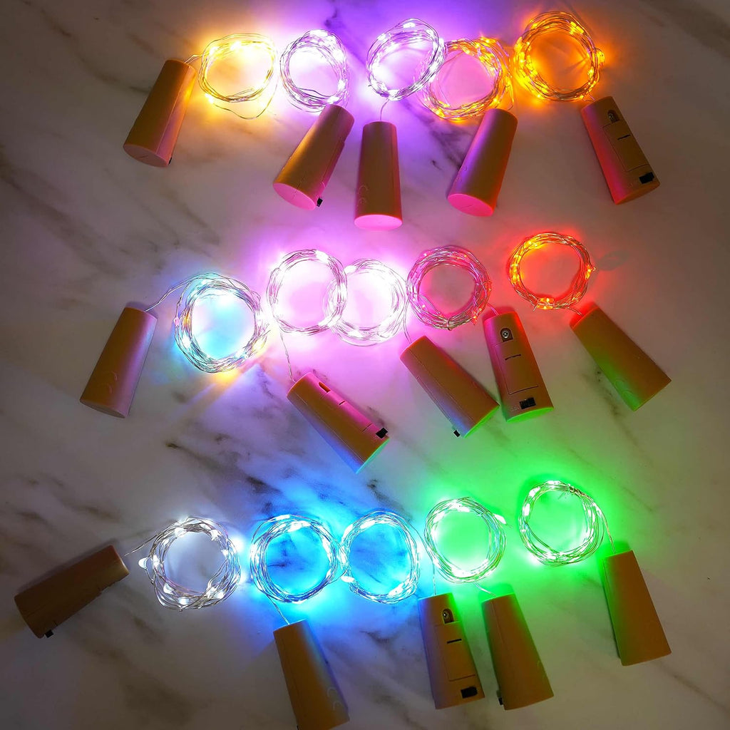 20 LED Wine Bottle Lights with Cork, 15 Pack Battery Operated Cork Shape Fairy Light Waterproof Mini Copper Silver Wire String Lights for Party, Wedding, Christmas, Bedroom Decoration(Colorful)