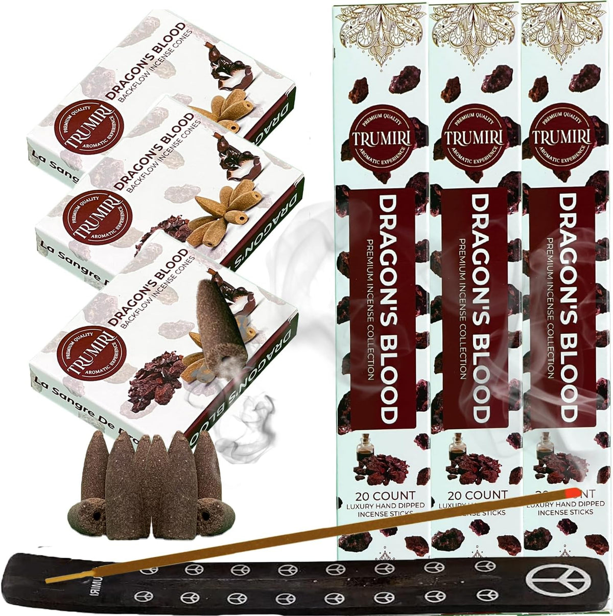 Dragons Blood Incense Sticks & Backflow Cones for Waterfall - 60 Sticks + 30 Cones - Waterfall Incense Combo Pack