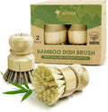 AIRNEX Bamboo Dish Brush Set of 2 - Natural Wooden Dish Scrubber with Sisal & Coconut Bristles - Plastic Free Kitchen Scrub Brush for Dishes, Sink, Pots & Pans - Non Scratch Kitchen Dish Brush