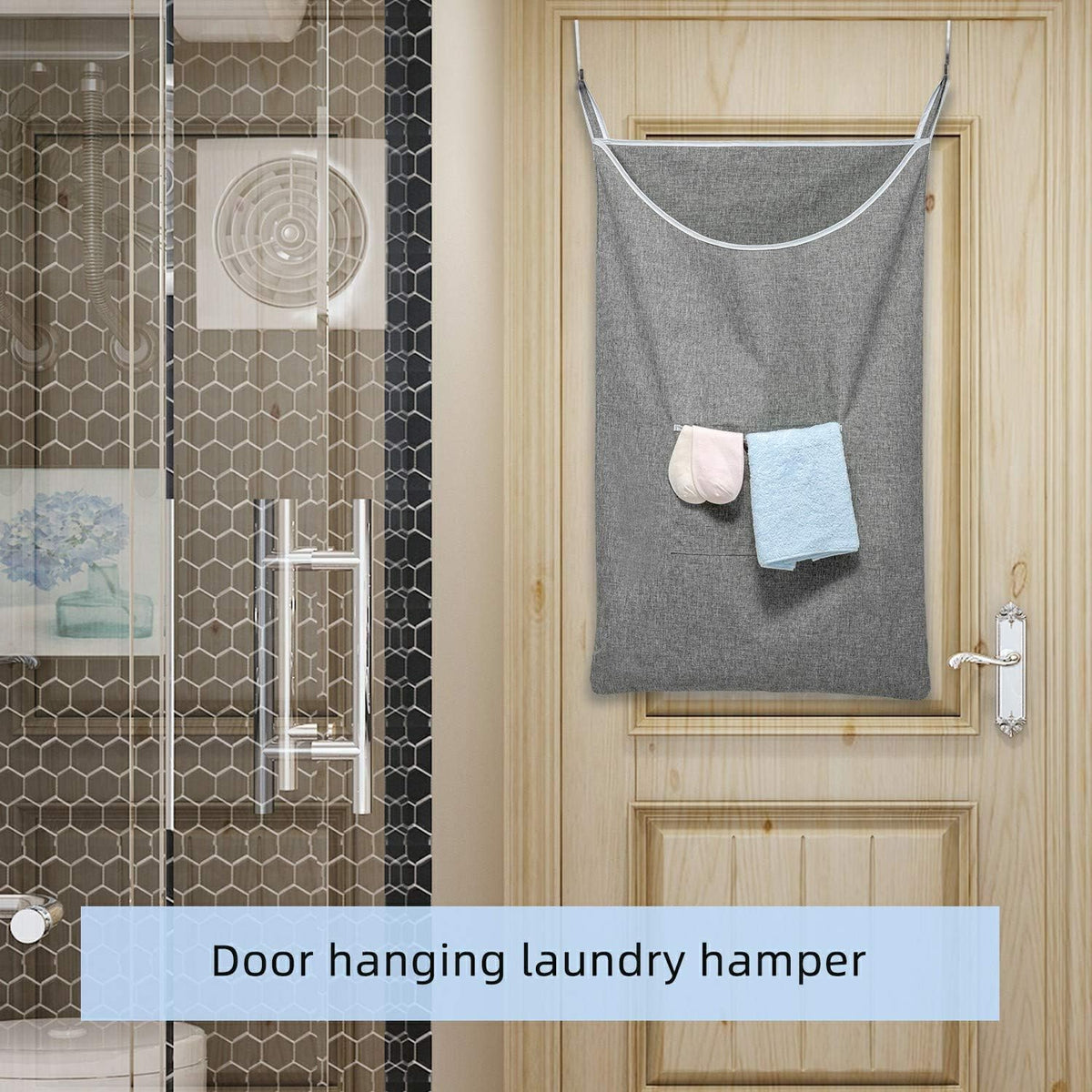 SAVERHO X-Large Door Hanging Hamper Bag,2 Pack Large Capacity Hanging Laundry Hamper Basket with Wide Opening Dirty Clothes Laundry Hamper Storage Bag Size 35X22inch(Grey-2Pack)