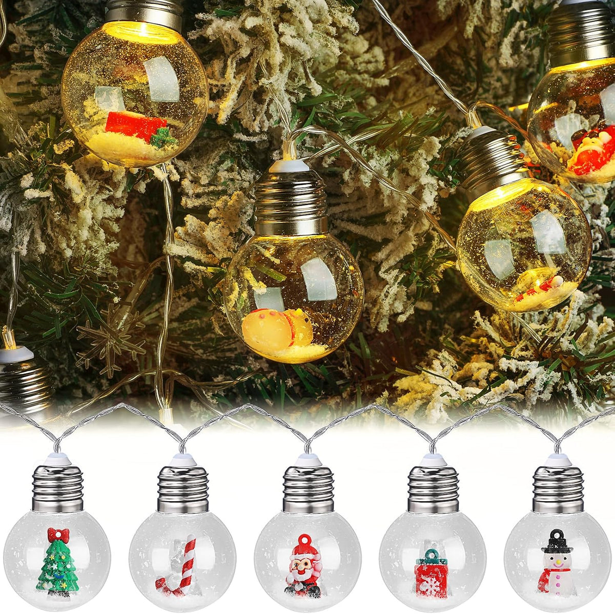 Aurelema 1 Pc Christmas Bulb String Lights Snow Globe Lamp, Warm Light