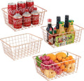 JUNCHU CHERRY Wire Kitchen Storage Basket 4 Packs,Perfect Pantry Organization Accessories Baskets,Laundry Basket,Countertop Organization,Suitable for Kitchen,Bathroom,Bedroom,Tabletop,Rose gold