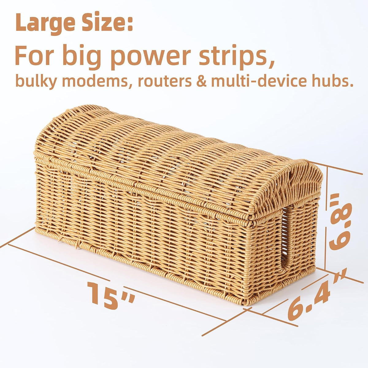 Large Rattan Cable Management Box, Decorative Large Power Strip and TV Box