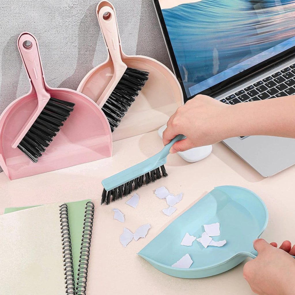 Sliner 18 Pack Mini Dustpan Brush Set Small Broom Set Bulk,Blue, Pink,Beige