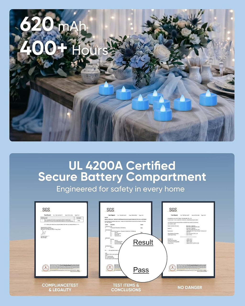 Homemory 24-Pack Light Blue Remote LED Battery Tea Light Candles, 400+ Hrs