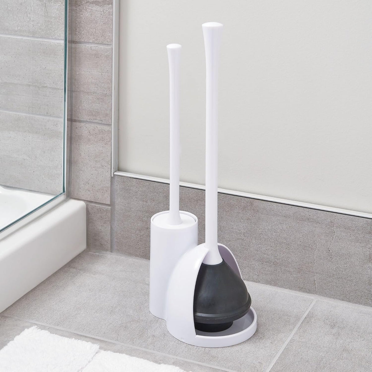 iDesign Compact Plunger Set, White, Set of 2
