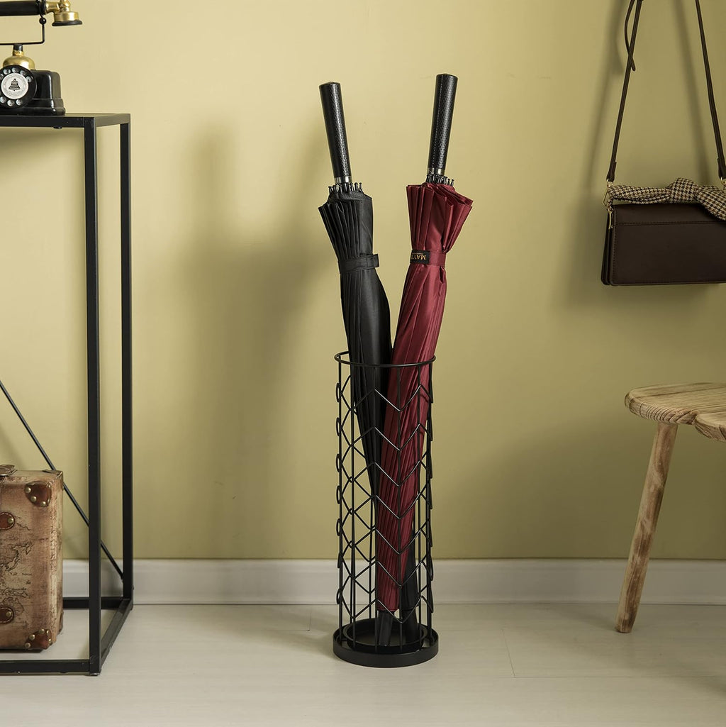Vintiquewise Black Round Horizontal Design Umbrella Holder Stand for Indoor and Outdoor with Drip Water Tray