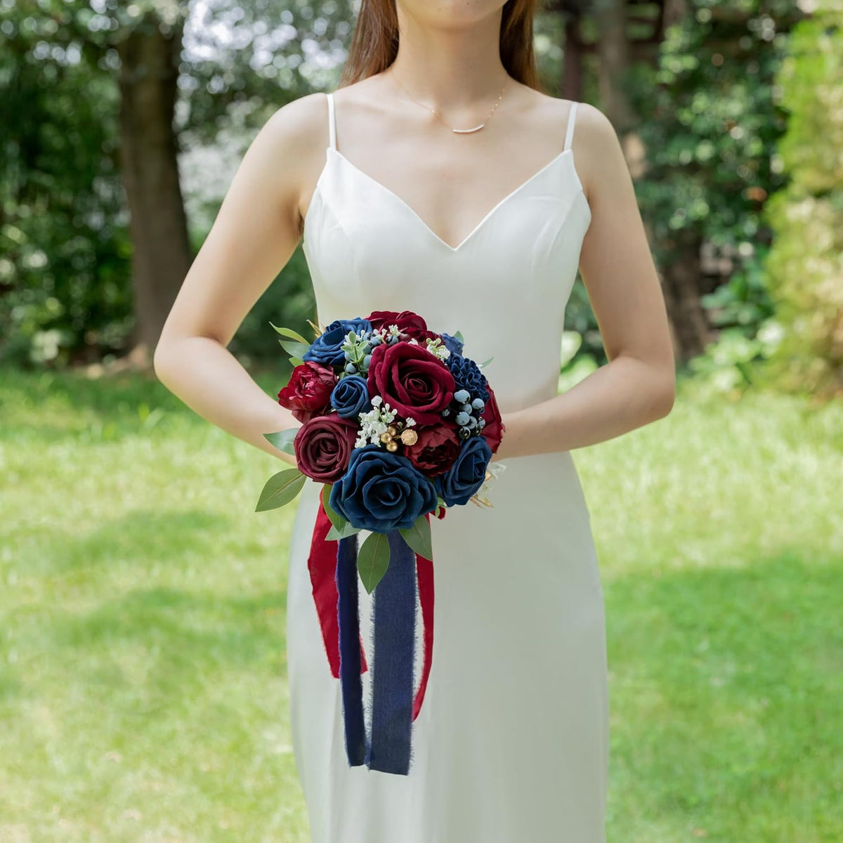 ponatia Navy Blue Wedding Bouquets for Bride Bridesmaid Flower Bouquet