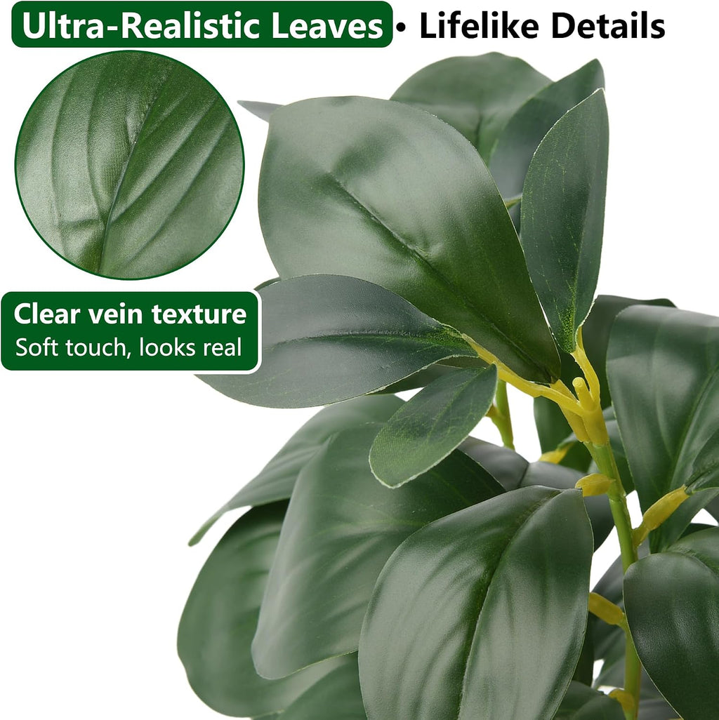 florisso Fake Plants Artificial Plants Indoor, Faux Potted Plants Indoor Artificial Succulents with Fig Leaf Look Real Greenery with Planter for Office Desk Coffee Table Home Decor(Black Gold)