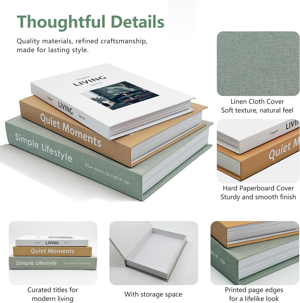 Decorative Books with Hidden Storage, Set of 3 Faux Book Boxes