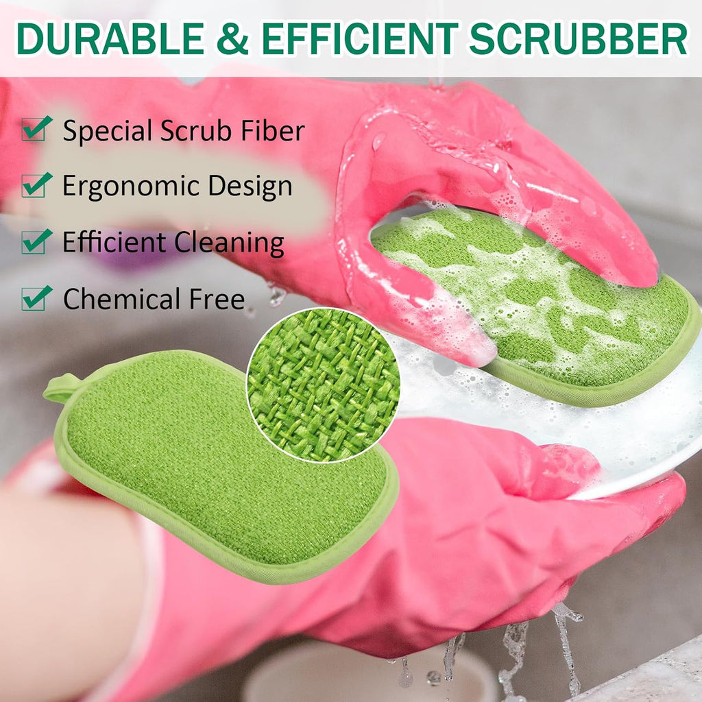 24 Pcs Reusable Scrub Sponges, Microfiber Washing Dish Scrubber, Green