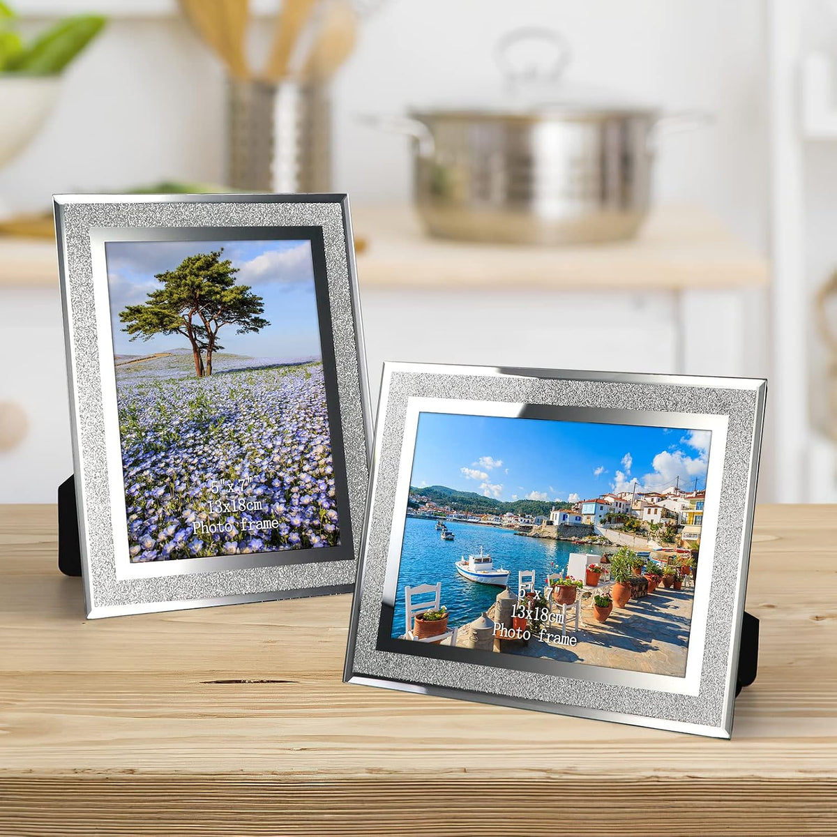 Calenzana 4 Pack 5x7 Sparkle Glass Picture Frame, Glitter Edge Photo Frames for Tabletop, Horizontal or Vertical Display
