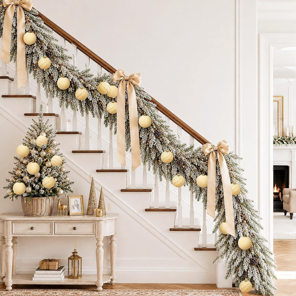 16 Pcs Beige Velvet Christmas Ball Ornaments, Flocked Tree Decorations