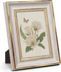 Sapowerntus Vintage 5x7 Picture Frame White Distressed Gold Edging Photo Frames