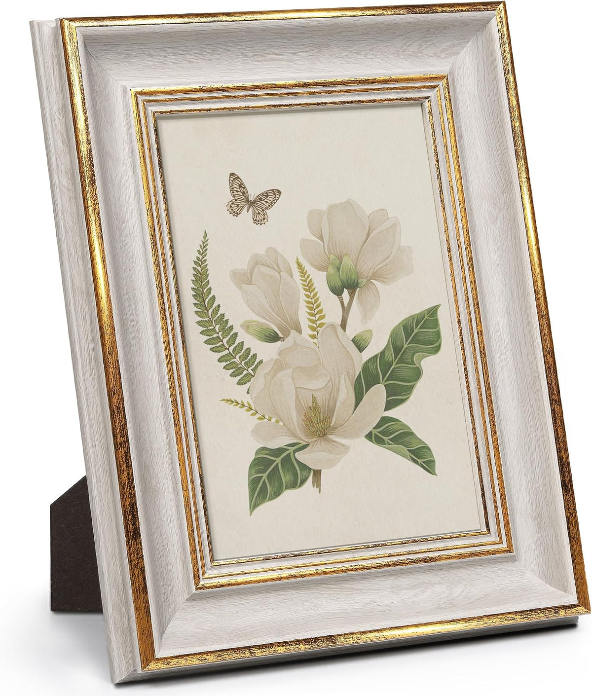 Sapowerntus Vintage 5x7 Picture Frame White Distressed Gold Edging Photo Frames