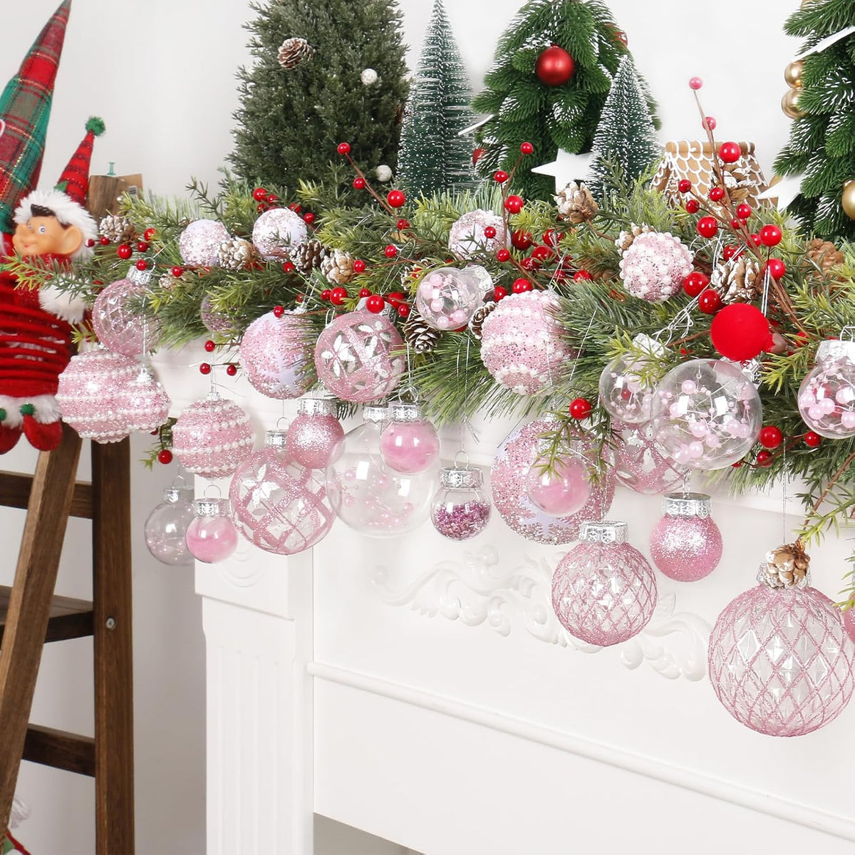 33PCS Pink Christmas Ball Ornaments Set for Xmas Tree Decorations