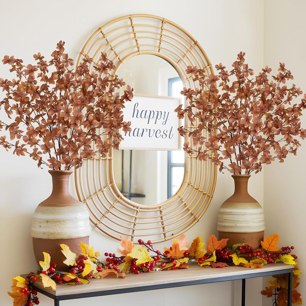 33.5" Long Artificial Fall Leaves Stems for Table Centerpieces, 5 Pcs Faux Fall Stems and Branches for Vase Filler, Falls Greenery Stems for Farmhouse Autumn Harvest Thanksgiving Decor, Deep Brown