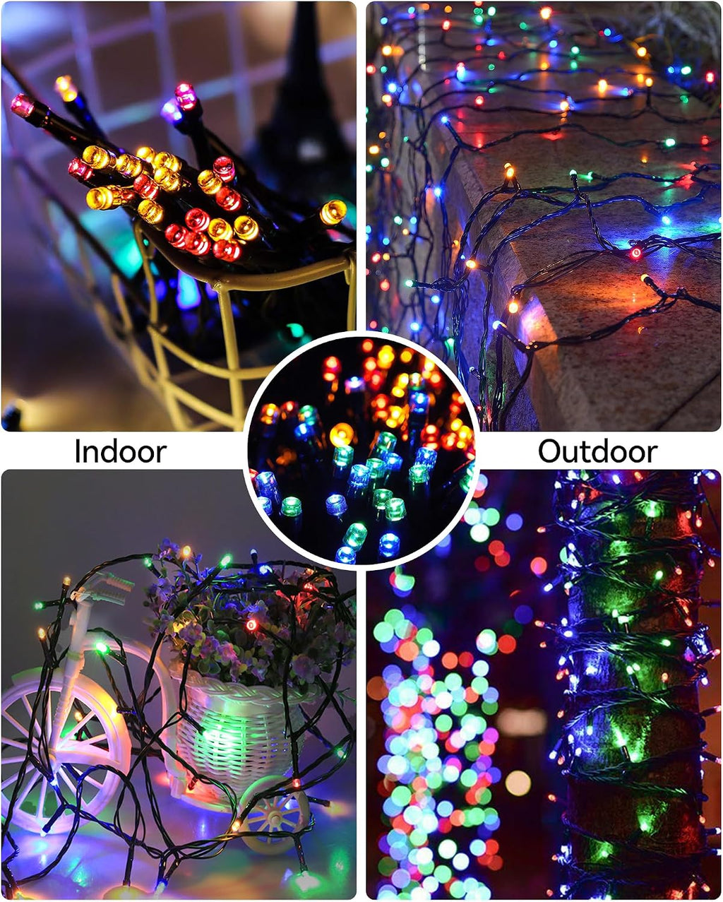 Blingstar Christmas String Lights - 98.4 Ft+9.8 Ft 300 LED Extendable Plug-in 8 Modes Multicolored Decorative Lights for Indoor Outdoor Xmas Tree Wedding Party, Long & Bright
