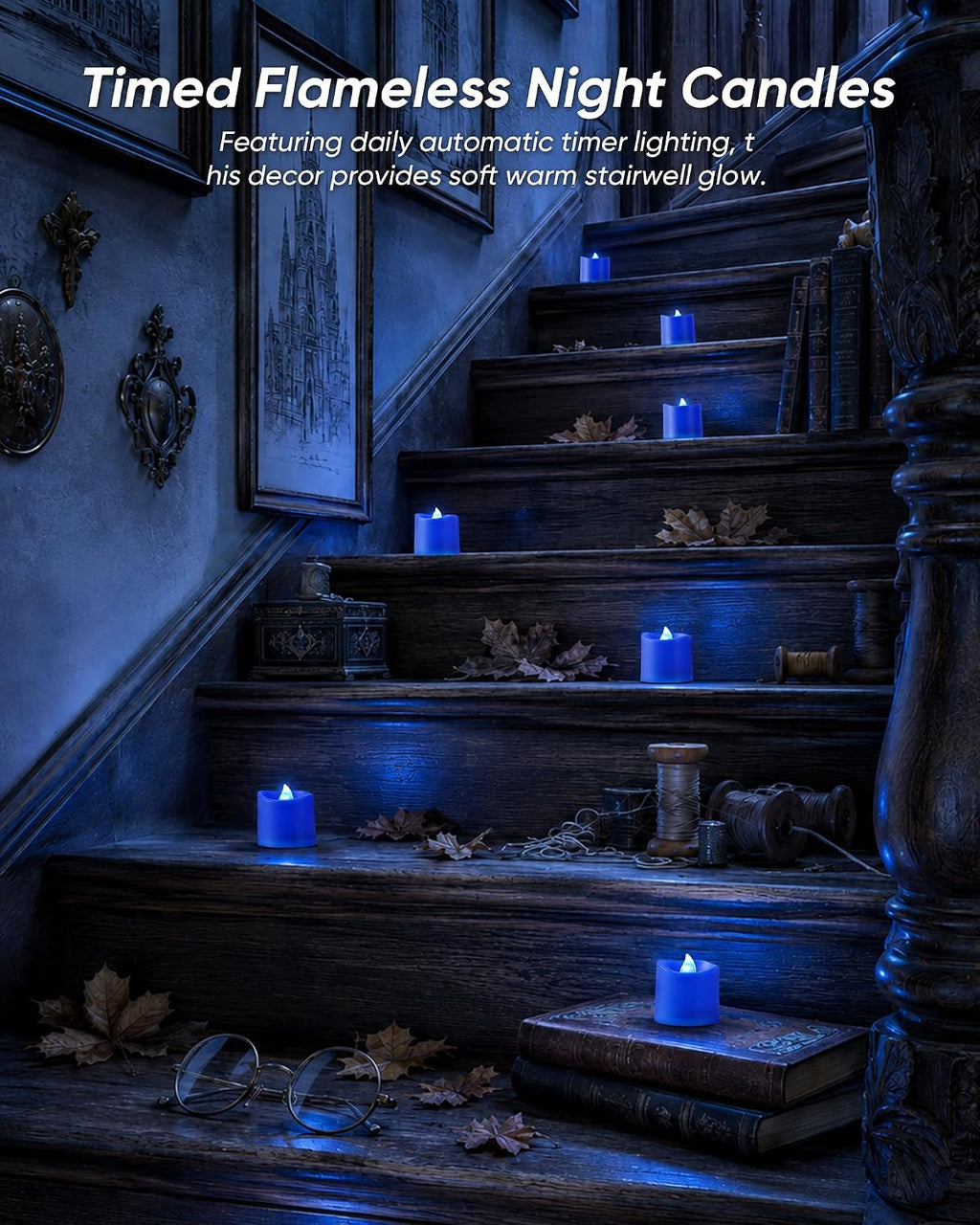 Homemory Blue Flameless LED Votive Tealight Candles & Timer Remote, 24Pack