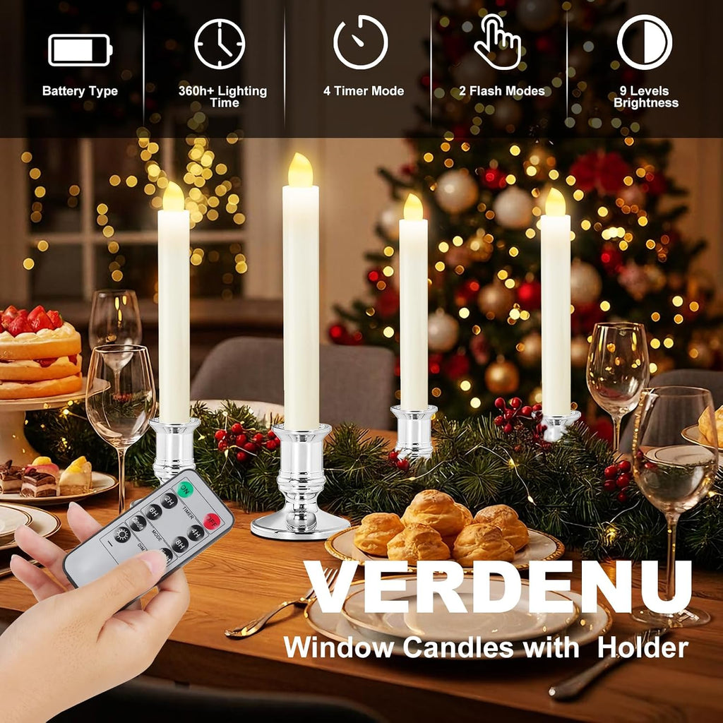 Verdenu 10 Pack Window Candles Battery Operated with Remote Timer