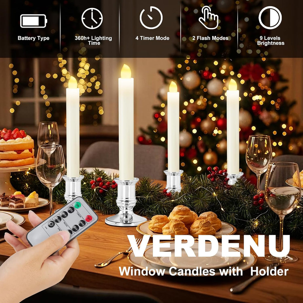 Verdenu 10 Pack Window Candles Battery Operated with Remote Timer