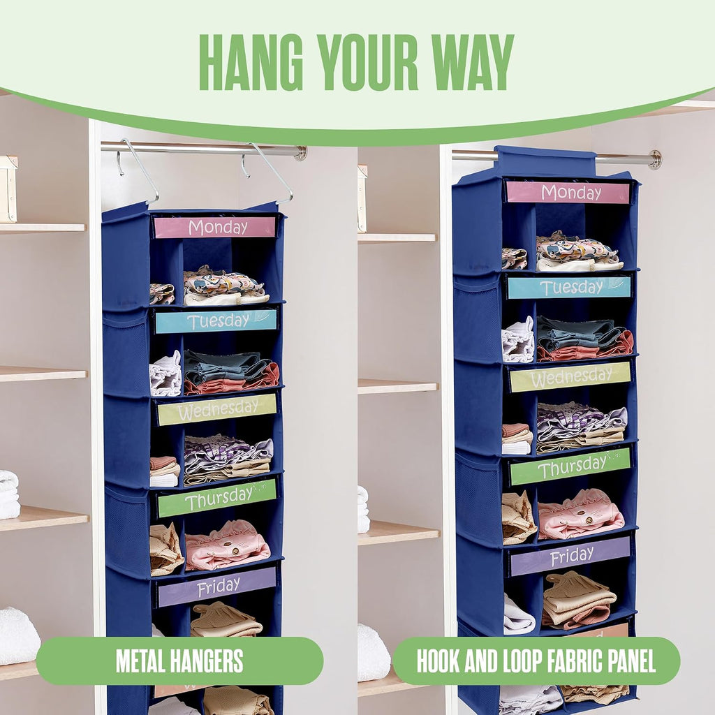 Kids Clothes Organizer, Weekly Clothes Organizer for Kids, 6 Shelf, Blue