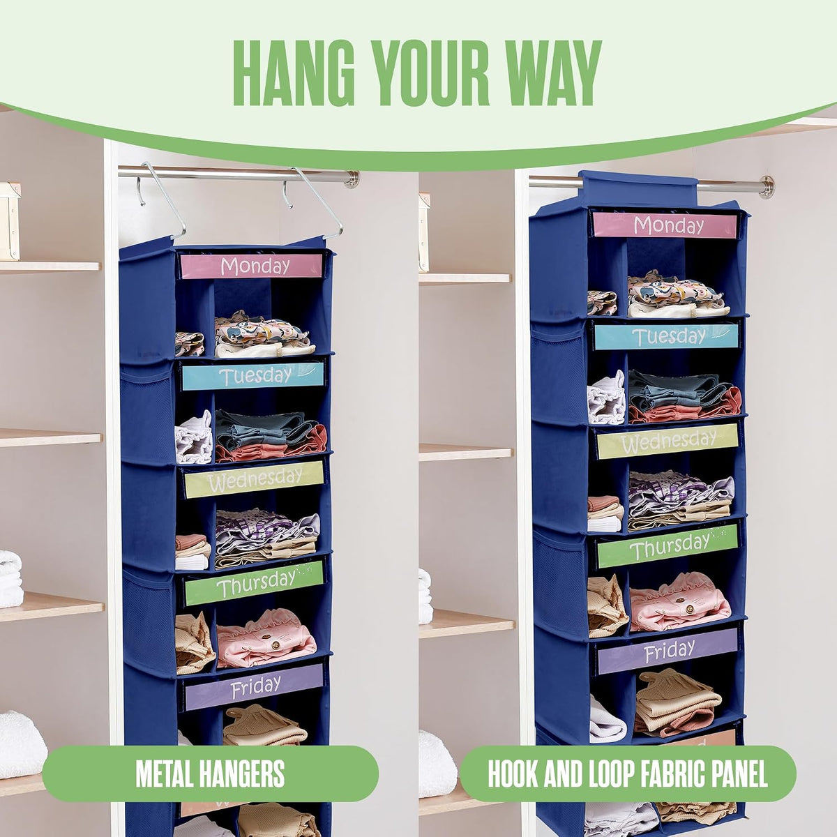 Kids Clothes Organizer, Weekly Clothes Organizer for Kids, 6 Shelf, Blue