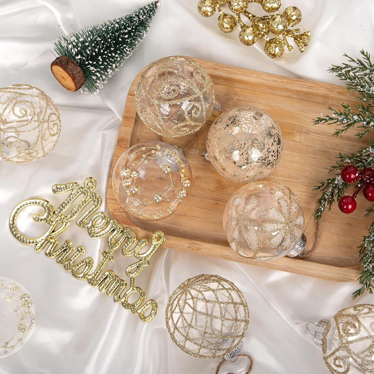 30 PCS Christmas Ball Ornaments 2.36" Rustic Farmhouse Christmas Ornaments