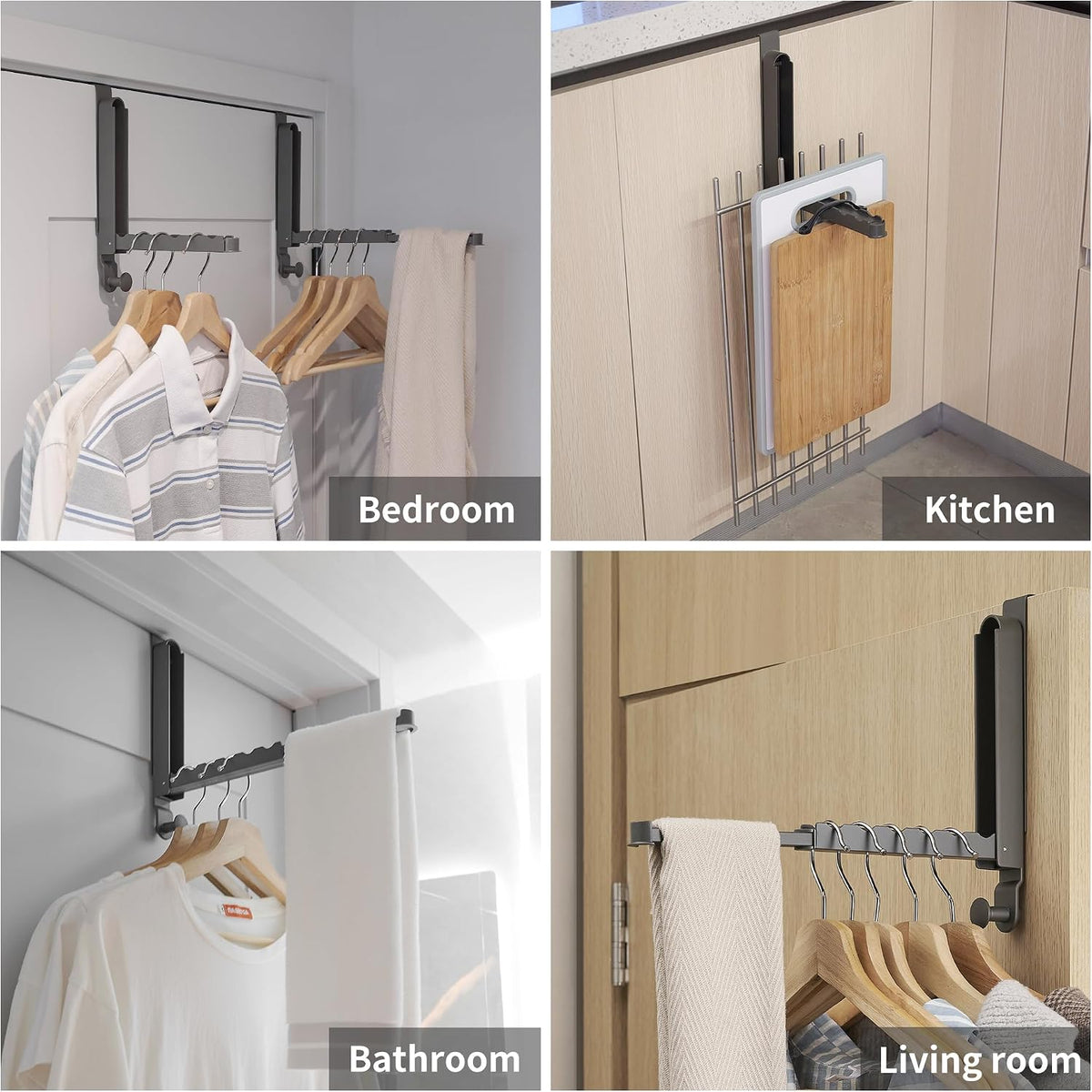 JOOM Over-the-Door Clothes Drying Rack, Foldable Retractable, Gray 1 Pack