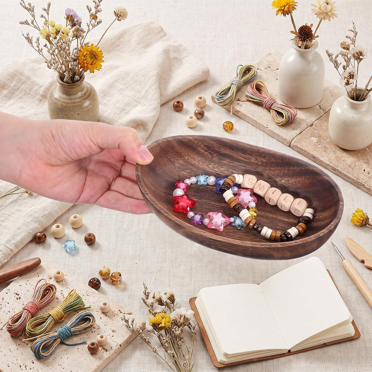 Wooden Decorative Bowl, Handcrafted Decorative Boat Bowl Walnut Wood