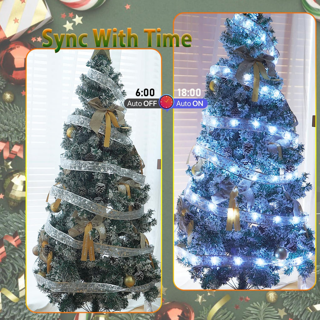 Smart Christmas Tree Ribbon String Lights, 33ft 80 Modes Colors Changing Ribbon Light for Christmas Tree, APP & Remote Control, Sync Musical, Timer, USB (Silver)