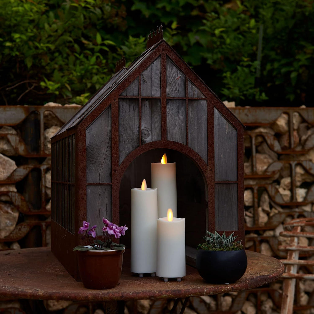 Luminara Outdoor Slim Pillar Flameless LED Candle, Ivory 2" x 6.5", Moving Flame Weather Resistant Timer Ready Battery Operated Safe Melted Edge