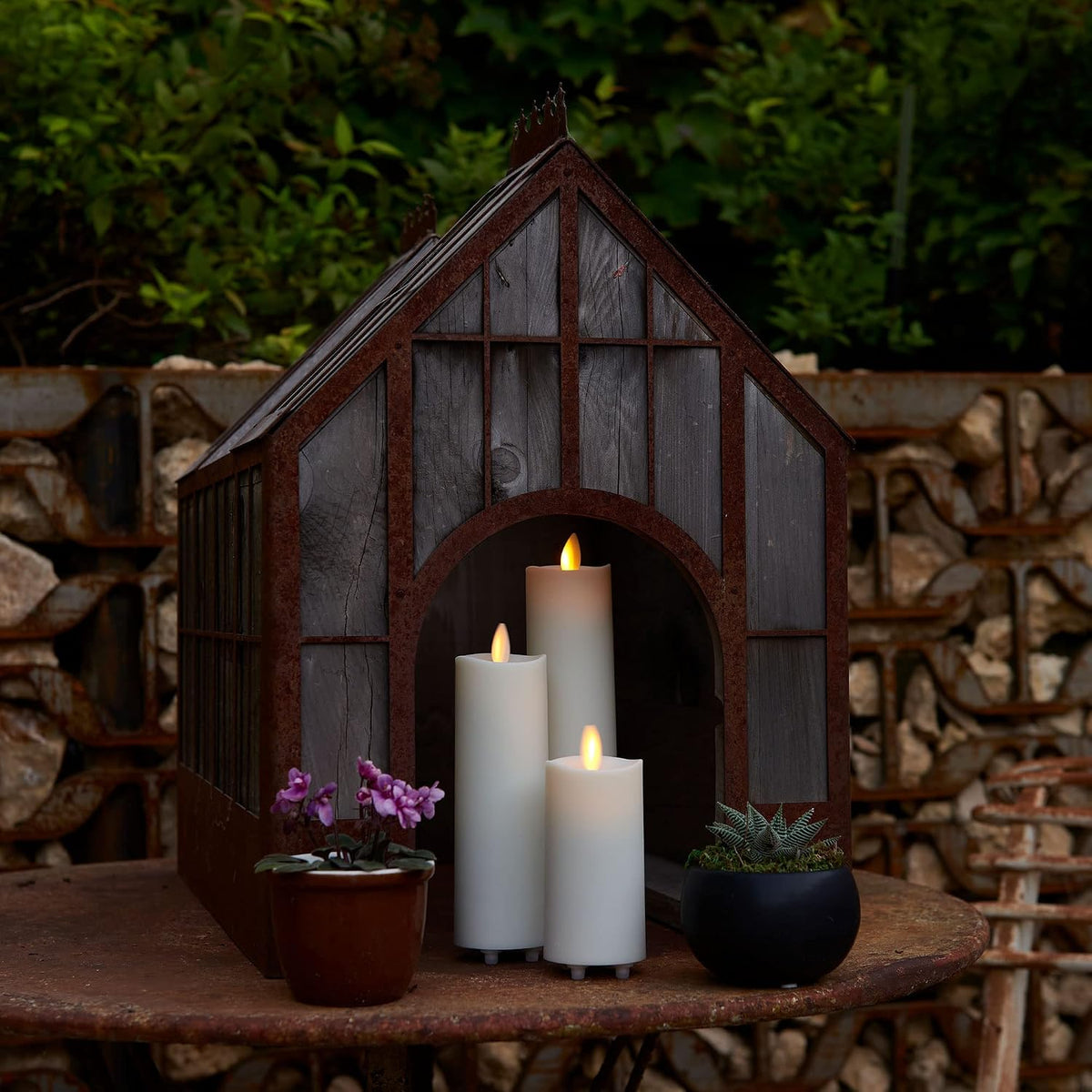 Luminara Outdoor Slim Pillar Flameless LED Candle, Ivory 2" x 6.5", Moving Flame Weather Resistant Timer Ready Battery Operated Safe Melted Edge