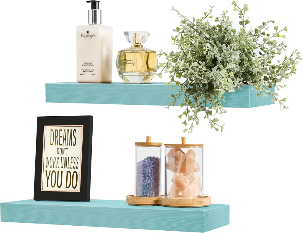 Sorbus 16 Inch Floating Shelves for Wall (2 Pack, Breezy Blue)