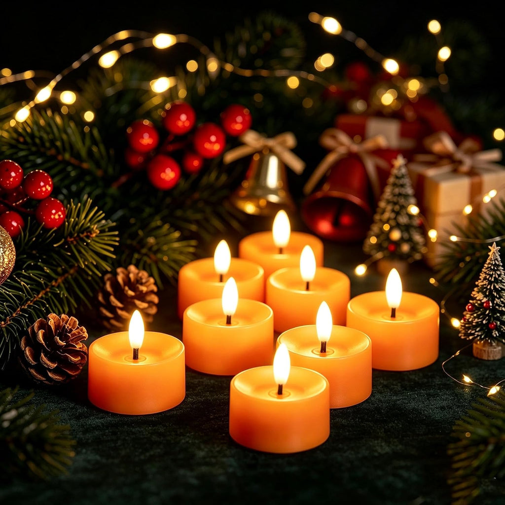 QIDEA Halloween Orange LED Tea Lights for Pumpkin Christmas Decor 12 Sets