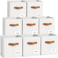 Storage Cubes 8 Pack, 11 Inch Fabric Storage Cubes Organizer Bins with Labels, Odor-Free & Sturdy PP Structure, Cubby Baskets for Closet, Shelves, Toys & Nursery (White)