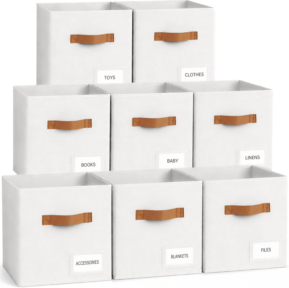 Storage Cubes 8 Pack, 11 Inch Fabric Storage Cubes Organizer Bins with Labels, Odor-Free & Sturdy PP Structure, Cubby Baskets for Closet, Shelves, Toys & Nursery (White)