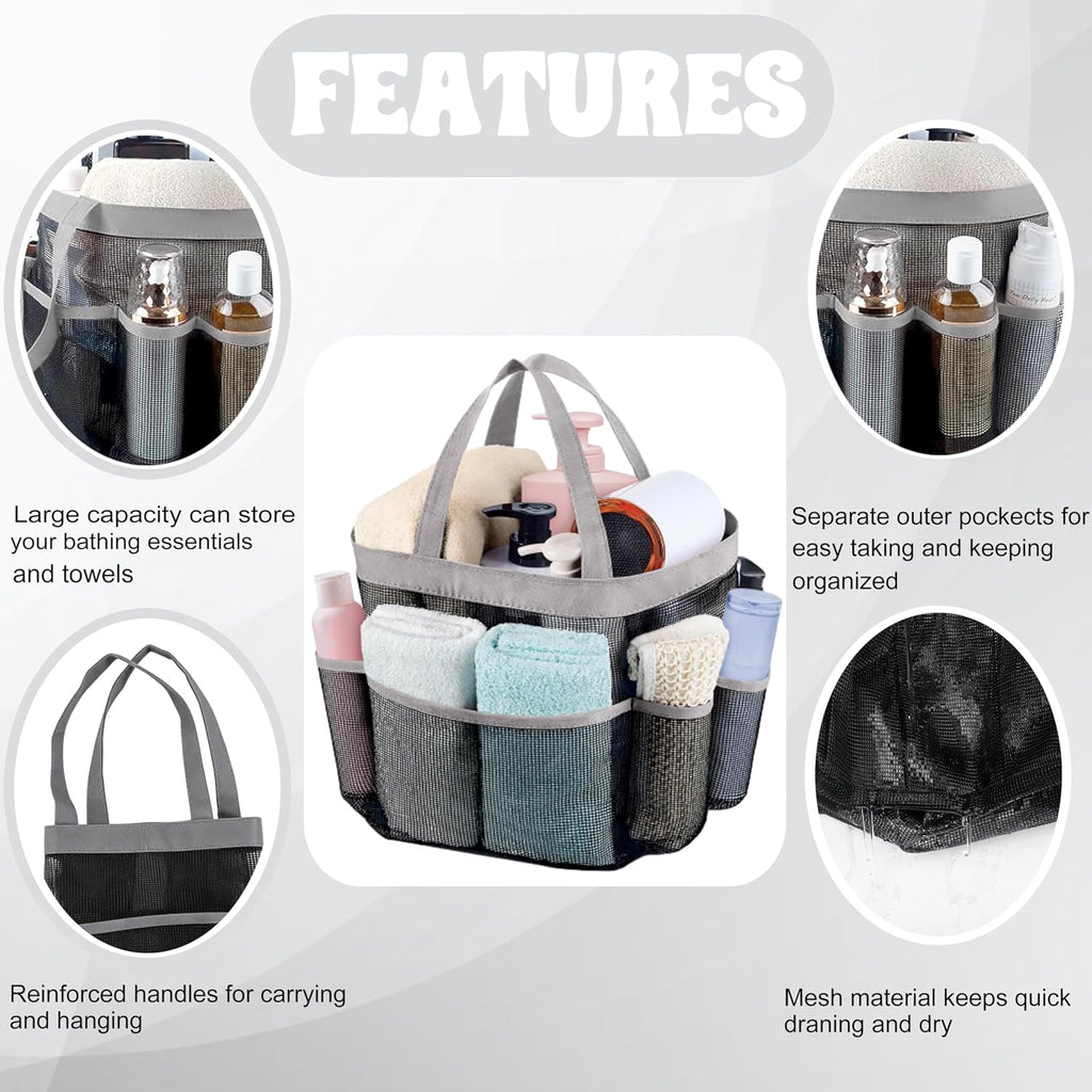Mesh Shower Caddy Portable - 9 Pockets, Shower Bag for Dorm Room Camping