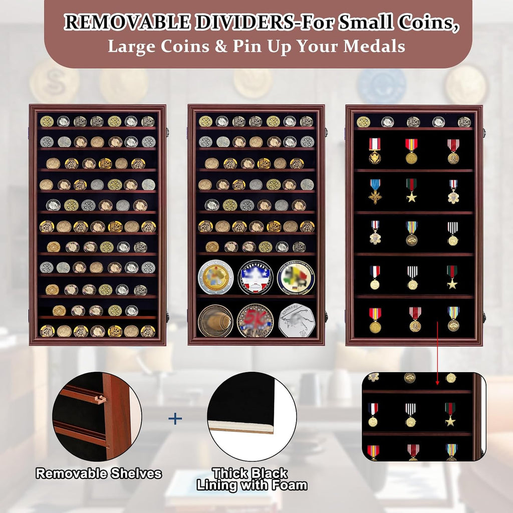 Oversized Military Challenge Coin Display case for Badges Mahogany